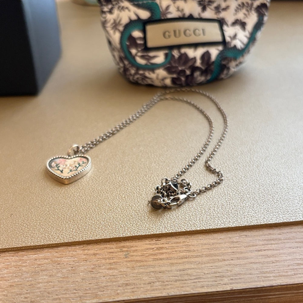 Gucci Silver Heart Charm Necklace